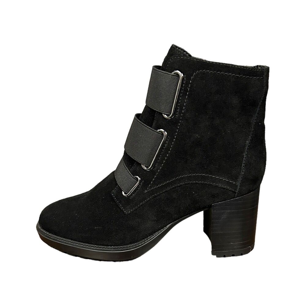 Valdini Womens US 9.5 Jenny Ankle Boot Black Suede Chunky Heel Strap Shoe NEW